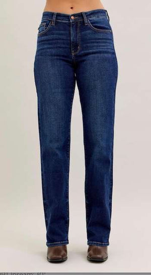 Judy Blue Mid Rise Dark Wash Classic Straight Leg Non Distressed Jeans