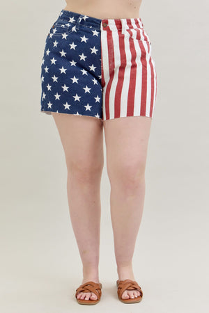 Judy Blue High Waist Americana Flag Fray Hem Shorts