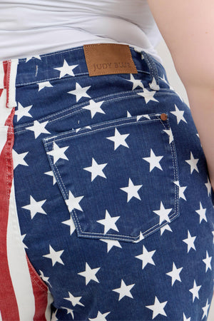 Judy Blue High Waist Americana Flag Fray Hem Shorts
