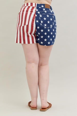 Judy Blue High Waist Americana Flag Fray Hem Shorts