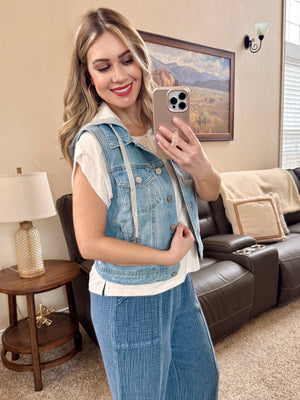 Risen Denim Vest with Detachable Hood