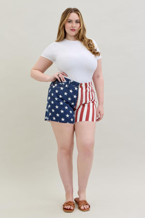 Judy Blue High Waist Americana Flag Fray Hem Shorts