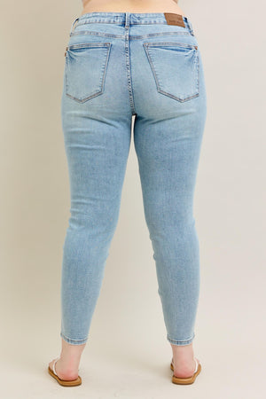 Judy Blue Mid Rise Tummy Control Vintage Light Wash Skinny Jeans