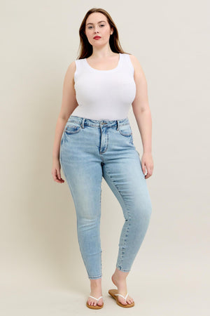 Judy Blue Mid Rise Tummy Control Vintage Light Wash Skinny Jeans