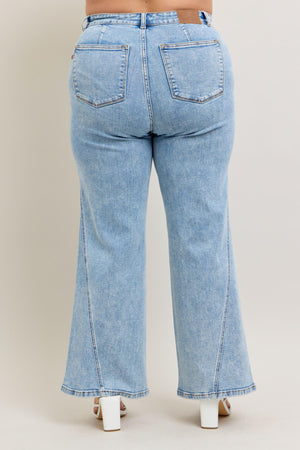 Judy Blue High Waist Stone Wash Retro Wide Leg Jeans with Skewed Inseam Tall (33" inseam)