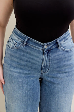 Judy Blue Mid Rise V - Front Raw Hem Baggy Jeans Tall (33" inseam)