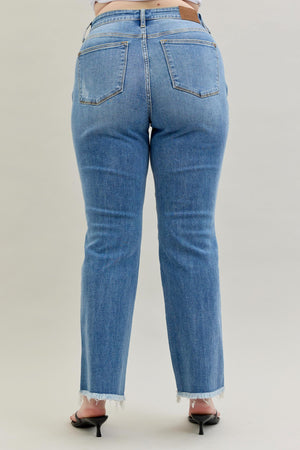 Judy Blue High Waist Distressed Bootcut Fray Hem Jeans
