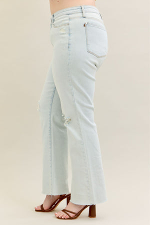 Judy Blue Mid Rise Destroy & Fray Hem Light Wash Bootcut