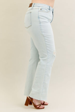 Judy Blue Mid Rise Destroy & Fray Hem Light Wash Bootcut
