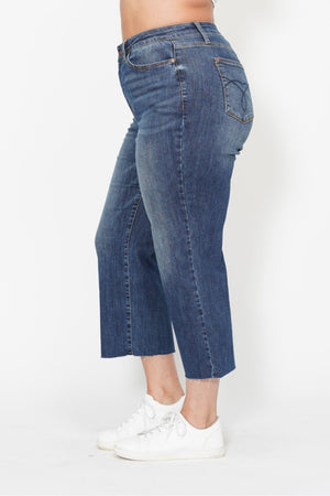Judy Blue High Waist Back Pocket Embroidery Crop Wide Jeans