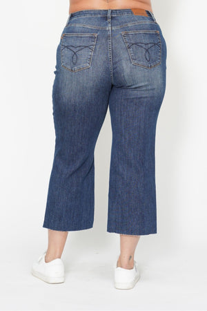 Judy Blue High Waist Back Pocket Embroidery Crop Wide Jeans