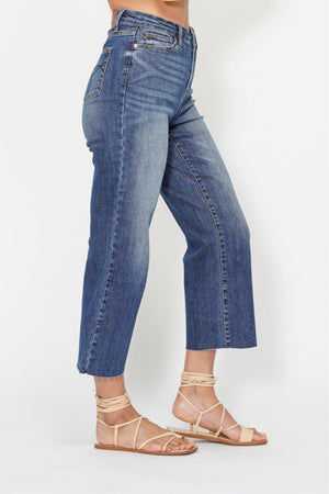 Judy Blue High Waist Back Pocket Embroidery Crop Wide Jeans