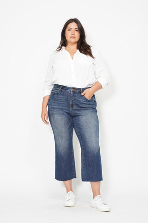 Judy Blue High Waist Back Pocket Embroidery Crop Wide Jeans