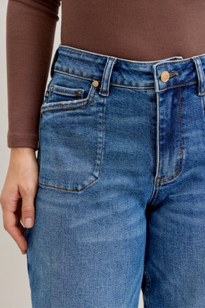 Judy Blue High Waist Classic Soft Barrel Stitch Thru Pocket Ankle Jeans