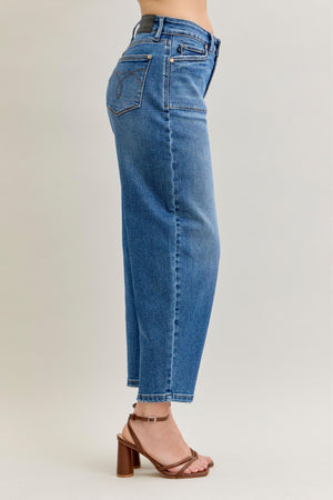 Judy Blue High Waist Classic Soft Barrel Stitch Thru Pocket Ankle Jeans