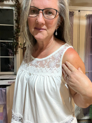 Lace Yoke Peplum Tank Heathered Taupe Grey