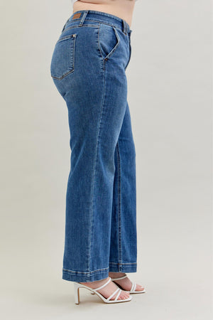 Judy Blue High Rise Double Button Wide Leg Jeans