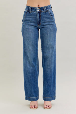 Judy Blue High Rise Double Button Wide Leg Jeans