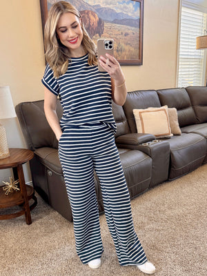 Navy and White Stripe Knit Set
