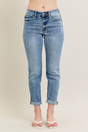 Judy Blue Mid Rise Bleach Wash Boyfriend Jeans