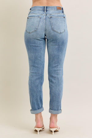 Judy Blue Mid Rise Bleach Wash Boyfriend Jeans