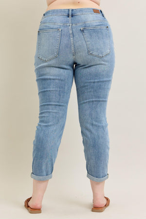Judy Blue Mid Rise Bleach Wash Boyfriend Jeans