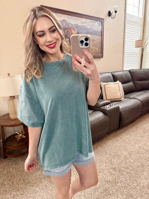 Acid Washed Boyfriend Tee In Teal
