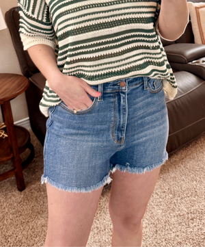 Judy Blue High Waist Slim Frayed Hem Jean Shorts