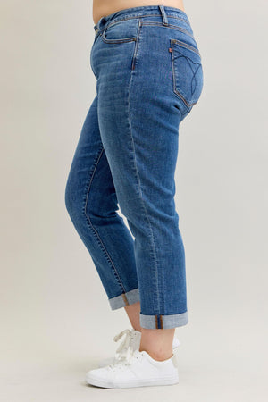 Judy Blue Mid Rise Boyfriend Classic Cuffed Jeans