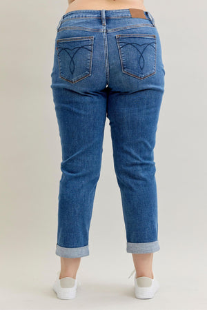 Judy Blue Mid Rise Boyfriend Classic Cuffed Jeans