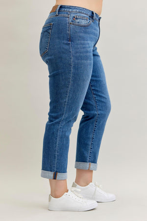 Judy Blue Mid Rise Boyfriend Classic Cuffed Jeans