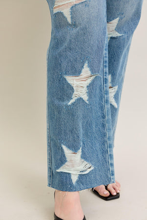 Judy Blue High Waist Rigid Magic Star Shaped Destroy 90's Straight Leg Jeans