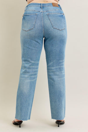 Judy Blue High Waist Rigid Magic Star Shaped Destroy 90's Straight Leg Jeans