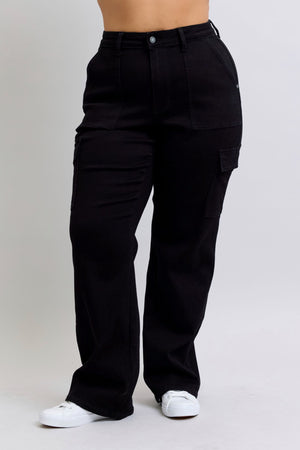 Judy Blue High Waist Cargo Wide Leg Jeans in Black