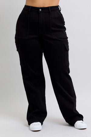 Judy Blue High Waist Cargo Wide Leg Jeans in Black