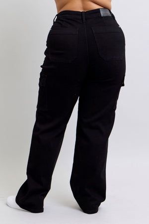 Judy Blue High Waist Cargo Wide Leg Jeans in Black