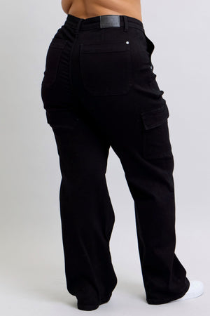 Judy Blue High Waist Cargo Wide Leg Jeans in Black