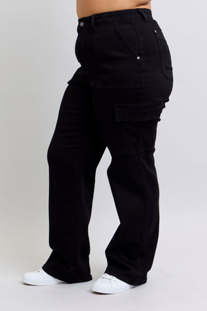 Judy Blue High Waist Cargo Wide Leg Jeans in Black