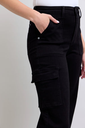 Judy Blue High Waist Cargo Wide Leg Jeans in Black
