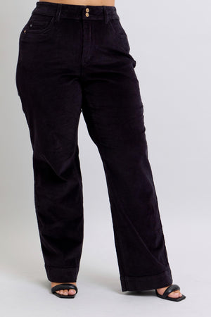 Judy Blue High Waist Corduroy Wide Leg Black Trouser