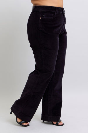 Judy Blue High Waist Corduroy Wide Leg Black Trouser