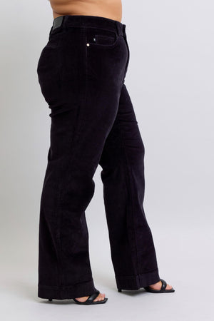 Judy Blue High Waist Corduroy Wide Leg Black Trouser