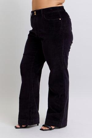 Judy Blue High Waist Corduroy Wide Leg Black Trouser