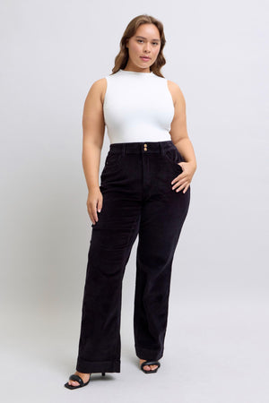 Judy Blue High Waist Corduroy Wide Leg Black Trouser