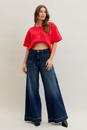 Judy Blue High Waist Palazzo Jeans with Front Patch Pockets