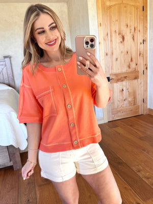Half Sleeve French Terry Sweatshirt Top In Melon