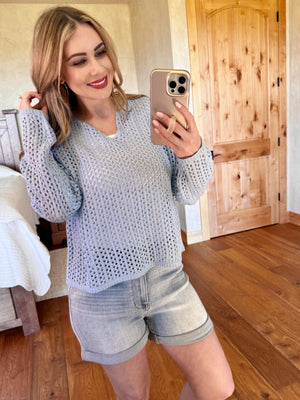 Crochet Knit Sweater In Icy Blue