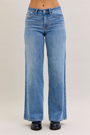 Judy Blue Mid Rise Retro Wide Leg Jeans