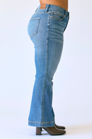 Judy Blue High Waist Tummy Control Petite Flare Double Button Waist Band Jeans