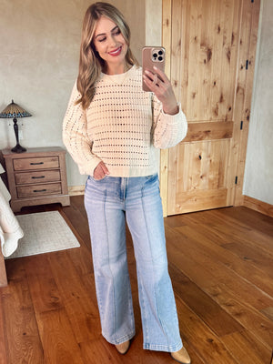 Risen High Waist Wide Leg Pin Tuck Detail Jeans
